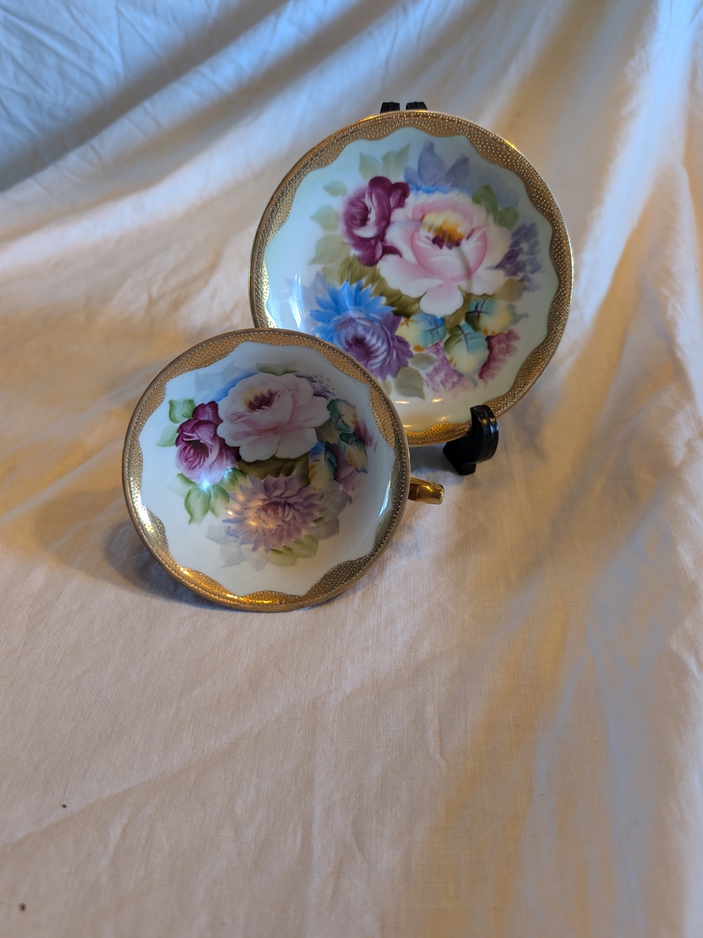 2/60$ Floral Porcelain Teacup and Saucer Set - Pink, Purple, Blue